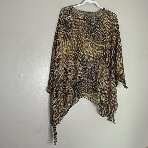 Vintage Animal Print Sheer Metallic tiger leopard chetah mixed cover up top o/s - Picture 5 of 7